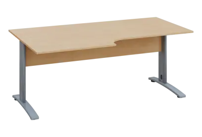 ERK 18 - 188 stůl kancelářský, rohový, levý, kovová podnož stříbrná, deska 18 mm, široký 1800 mm, bříza irská